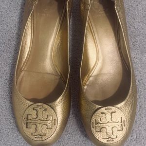 Gold Tory Burch Minnie Flats